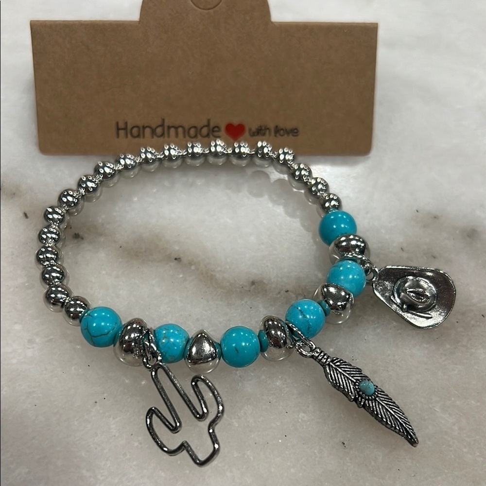 Silver and Turquoise Beaded Bracelet